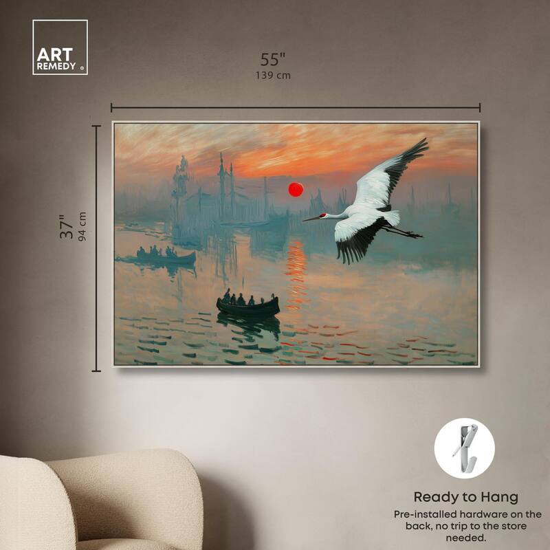 Crane Sunset Canvas by Art Remedy