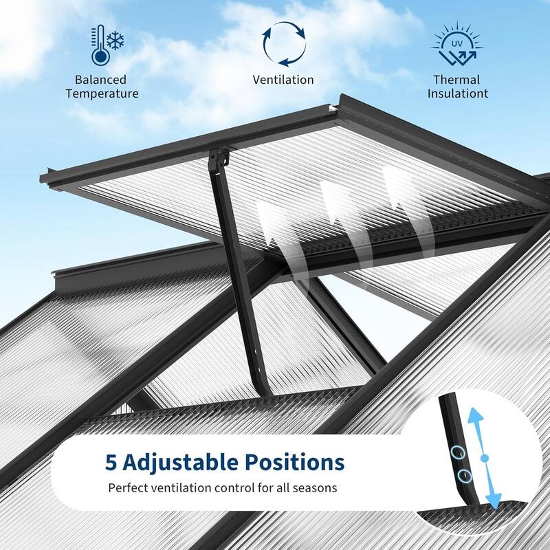 All-Season Backyard Garden 6x4FT Walk-in Polycarbonate Greenhouse, Black