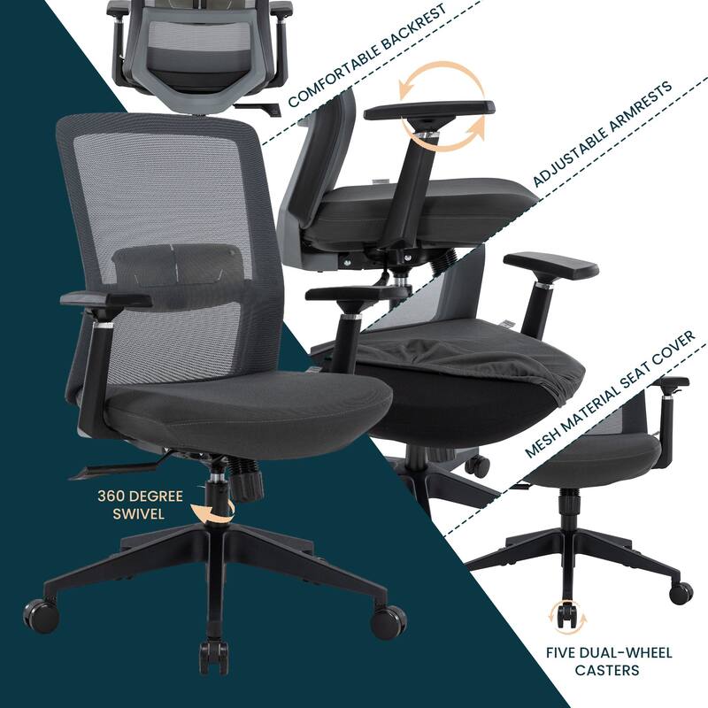 Ingram Contemporary Ergonomic Mesh Office Chair - Adjustable Height & Armrests, Mid-Back Swivel Desk Chair for Home Office