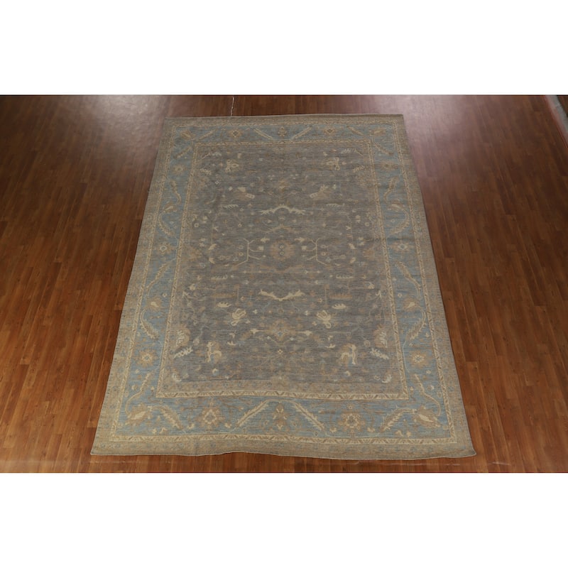 Hand Knotted Oriental 100% Wool Carpet Transitional All-Over Greys & Charcoal Oushak Area Rug - 12' 2'' X 8' 10''
