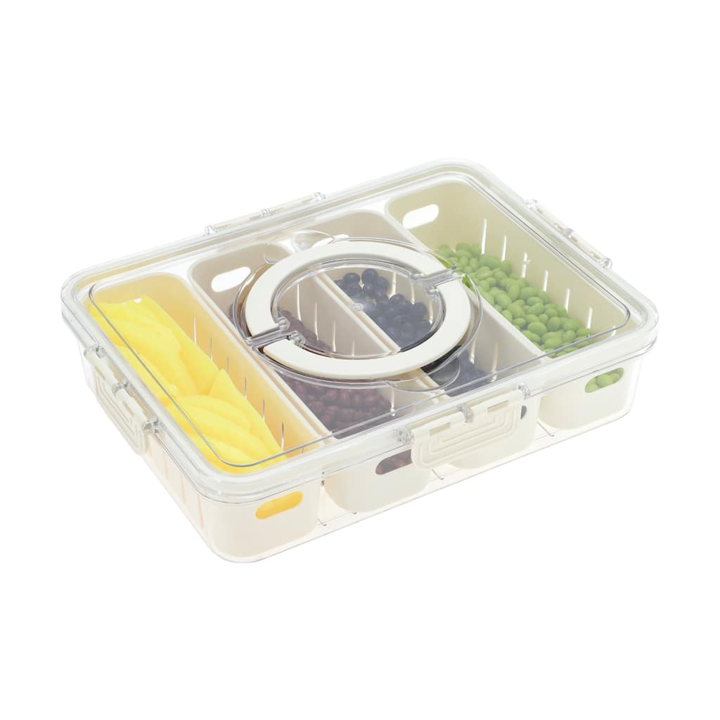 Rectangle Drain Food Storage Containers 4 Compartment White Transparent 1 Set - White Transparent