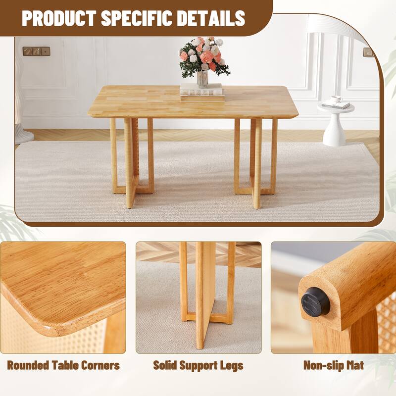 Chinese Retro Country Style Solid Wood & Imitation Rattan Dining Table, Modern Simple Wooden Table