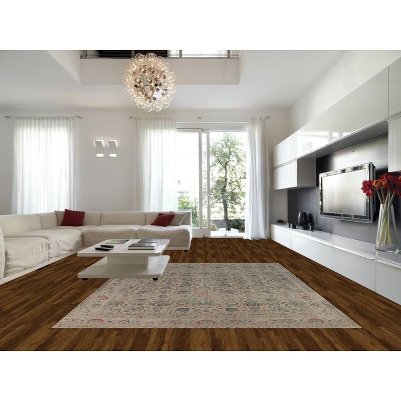 Hand Knotted Oriental 100% Wool Carpet Traditional All-Over Beige & Ivories Tabriz Area Rug - 12' 3'' X 9' 8''