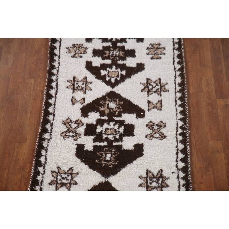 Anatolian Turkish Runner Rug Handmade Tribal Beige Wool Carpet - 3'2"x 12'3"
