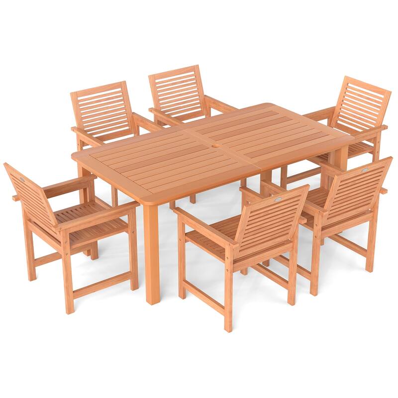 Gymax 7-Piece Patio Wood Dining Table Set Outdoor Rectangular Table