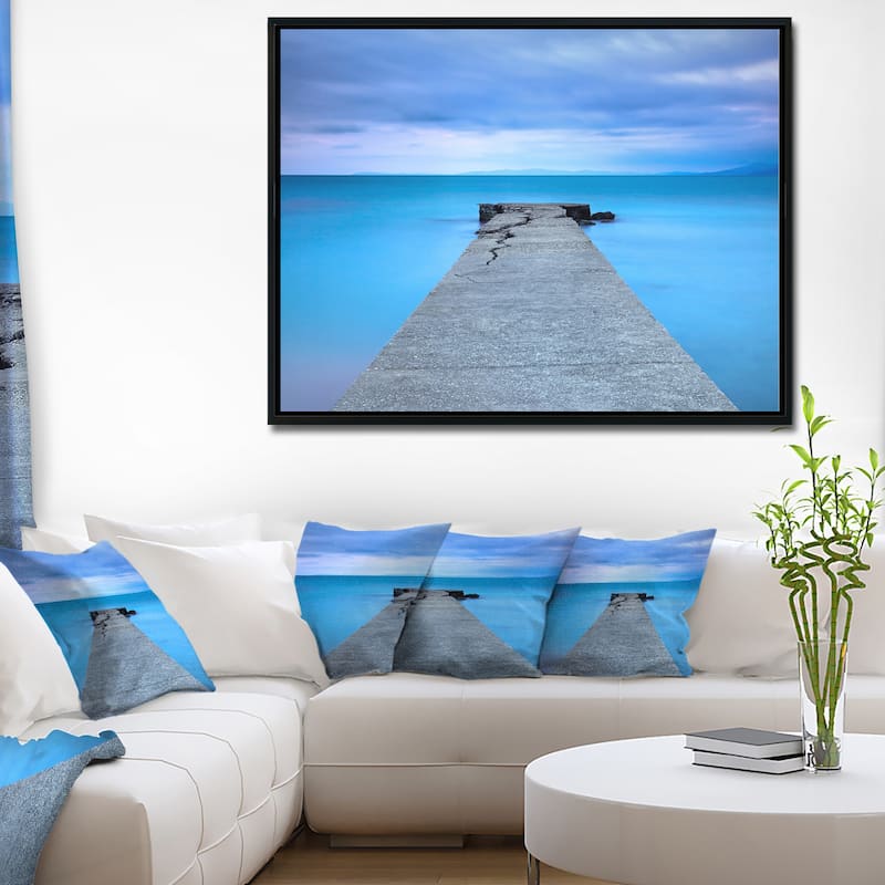 Designart "Broken Concrete Jetty" Seascape Framed Canvas Art Print