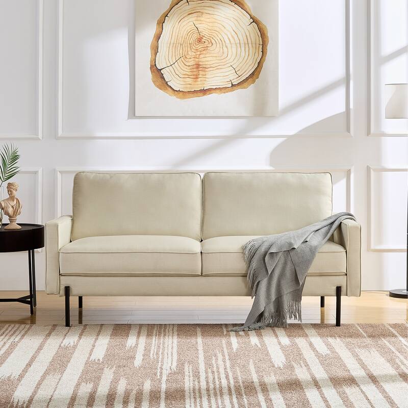 Snowhill 71''W Modern Linen Sofa, 3-Seater, Matte Black Metal Legs - Natural Beige