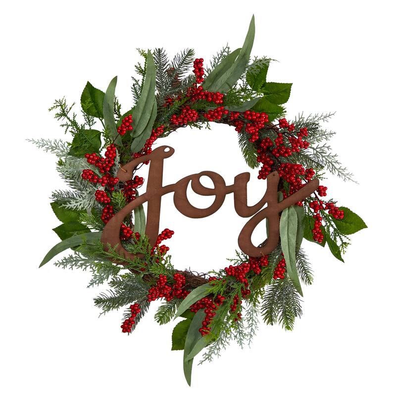 Artificial Berry Christmas Joy Wreath, 24-Inch, Unlit