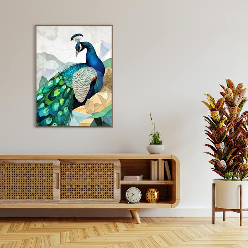 Animal Watercolor Art Bird Peacock by Justyna Jaszke Framed Canvas Wall Art
