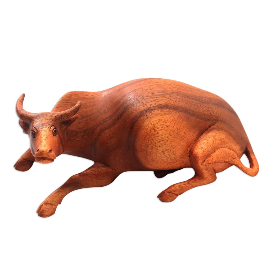Novica Handmade Resting Buffalo Wood Sculpture