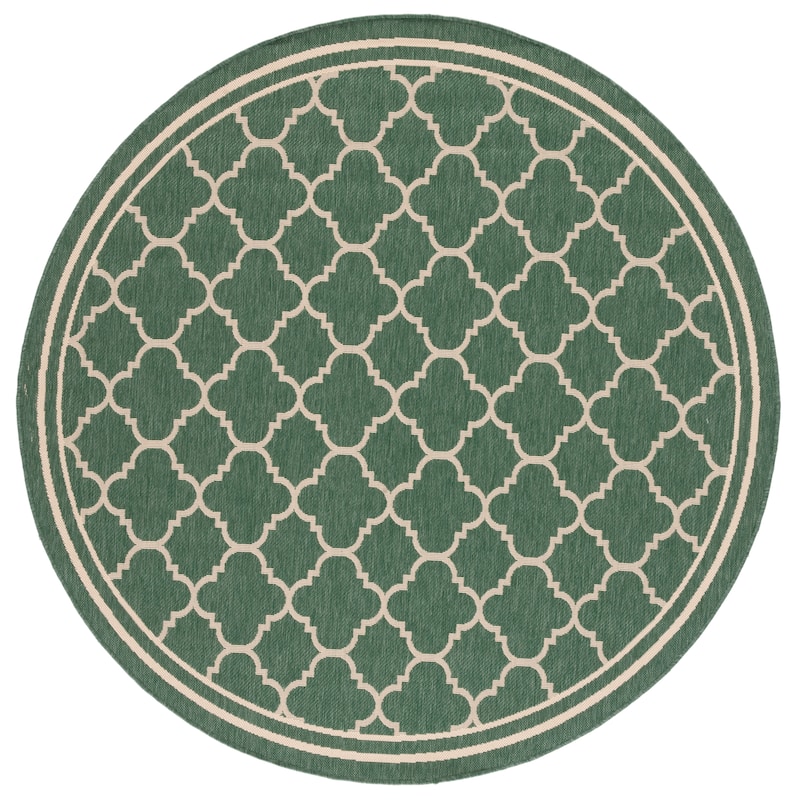 SAFAVIEH Courtyard Kristelle Indoor/ Outdoor Waterproof Patio Backyard Rug - 6'7" Round - Dark Green/Beige