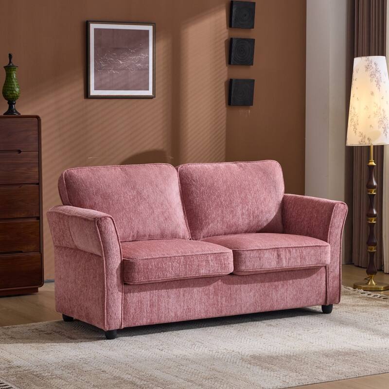 Chenille Loveseat With Floral Arms For Living Room