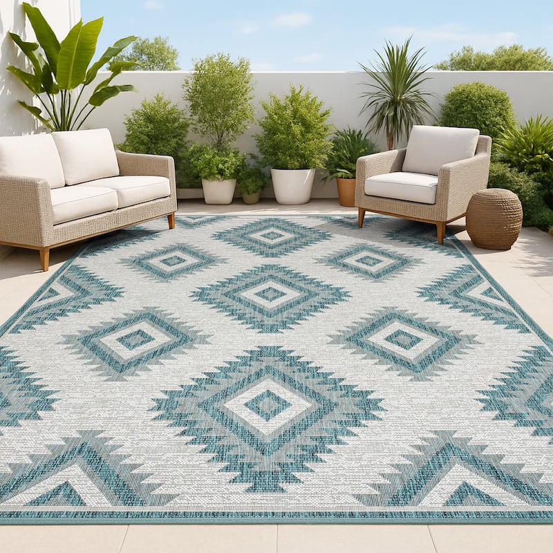 JONATHAN Y Aimee Geometric Moroccan Diamond Black/Cream Indoor/Outdoor Area Rug