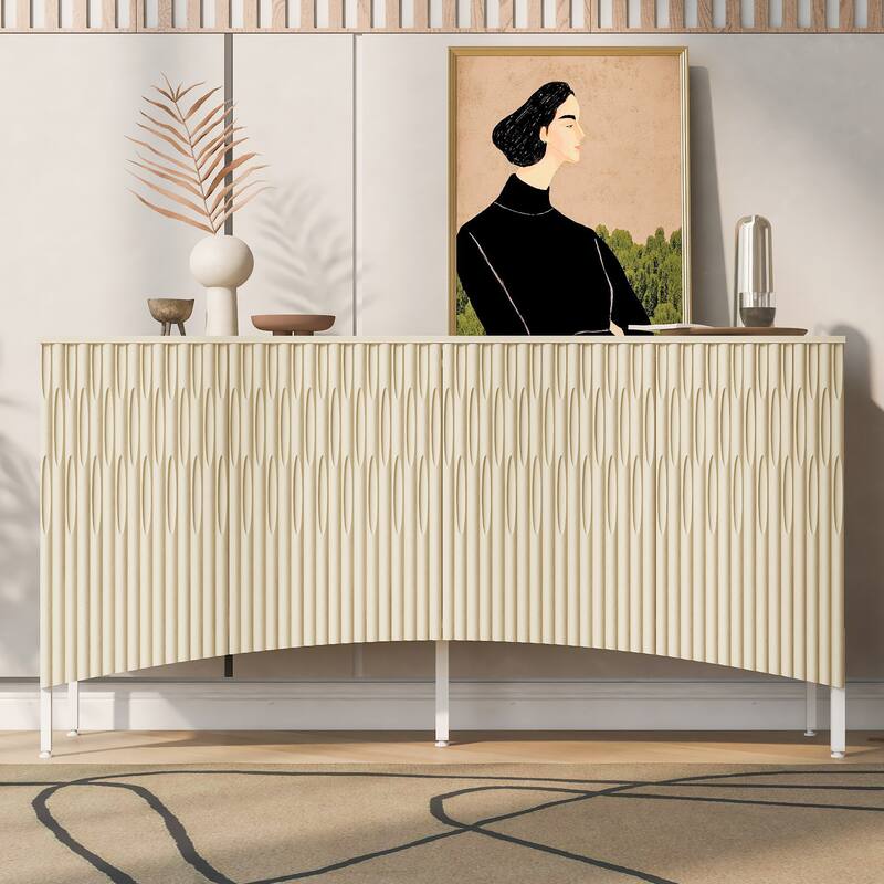 Buffet Cabinet with 4 Curved Bottom Doors, Sideboard Cabinet with Metal Legs, Console Table with Adjustable Shelf