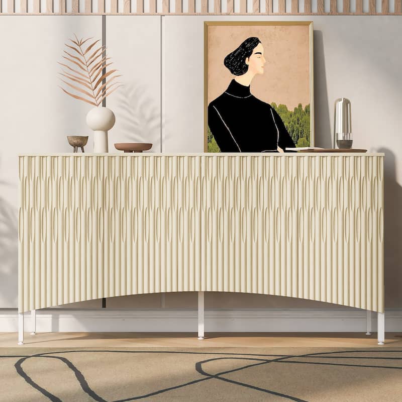 Roomfitters Elegant Sideboard with Curved Bottom Doors, Four-Door Layout for Living Room, Entrance, Study, Beige