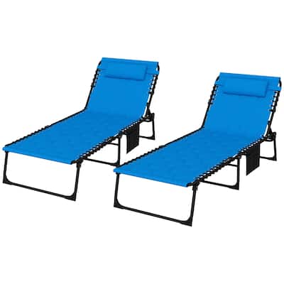 Outsunny Folding Chaise Lounge Set with 5-level Reclining Back, Padded Seat, Side Pocket & Headrest for Beach, Yard, Patio