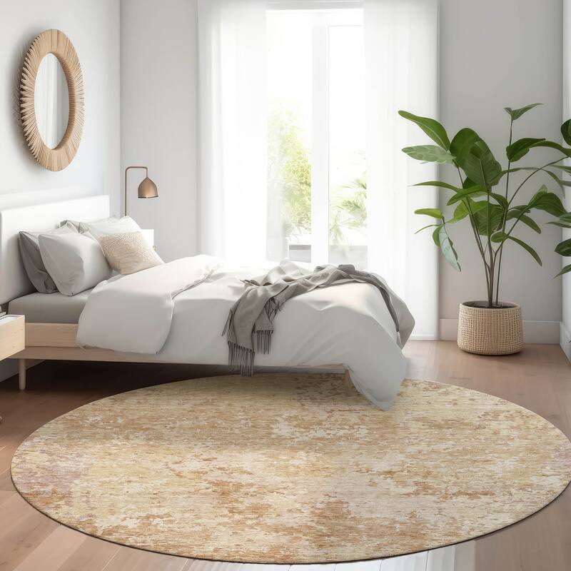 Machine Washable Indoor/ Outdoor Abstract Contemporary Chantille Rug - Copper - 8' x 8'