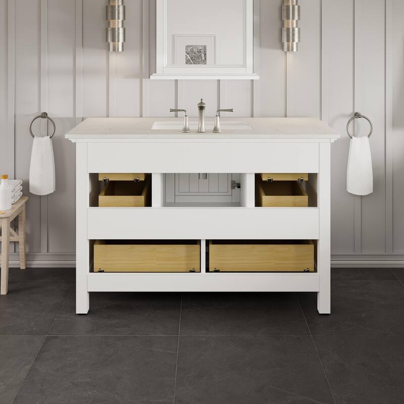 Eviva Britney 42"W x 22"D White Bath Vanity with Carrara Quartz Top
