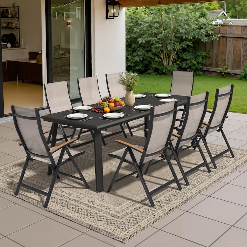 Pellebant Outdoor Aluminum Dining Table with Umbrella Hole for 6-12 Person - Black-82.7inches