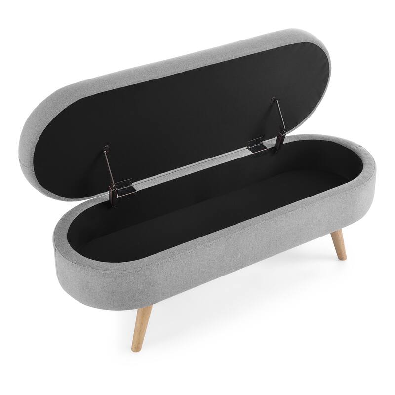 Roomfitters Oval Upholstered Storage Ottoman Bench with Rubber Wood Legs, Modern Entryway or Bedroom Seat