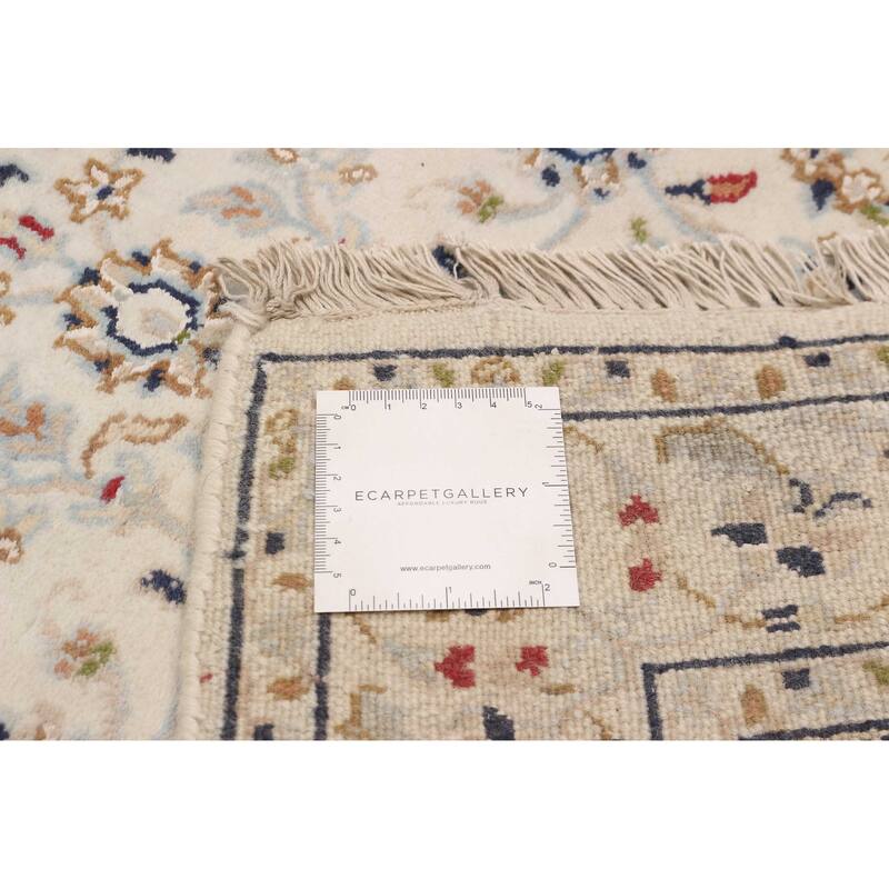 ECARPETGALLERY Hand-knotted Nain Cream Silk, Wool Rug - 2'8 x 30'11