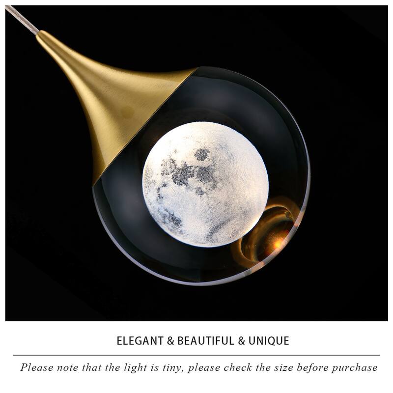 Moon Crystal 1-light Single Globe LED Hanging Pendant Light in Gold/ Chrome/Black/Coffee for Living Room - Brushed Gold