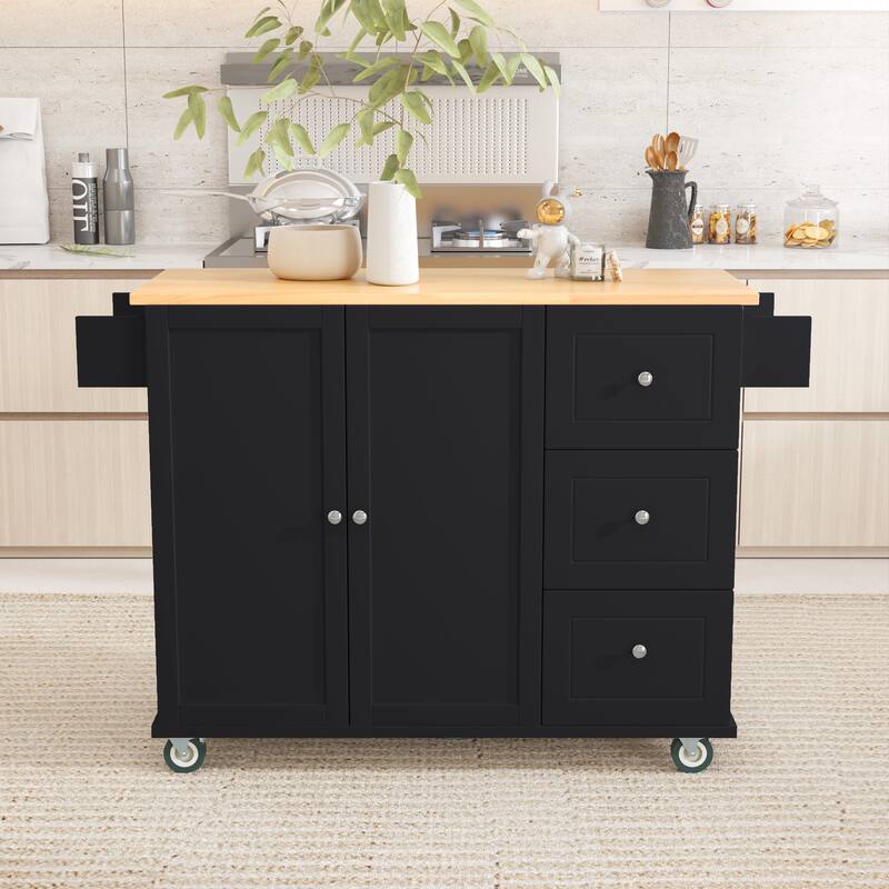 Rolling Mobile Kitchen Island with Solid Wood Top and Locking Wheels