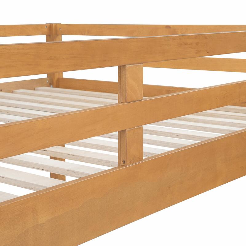Wood Queen Size Bunk Bed with Ladder for Space-Saving and Easy Access