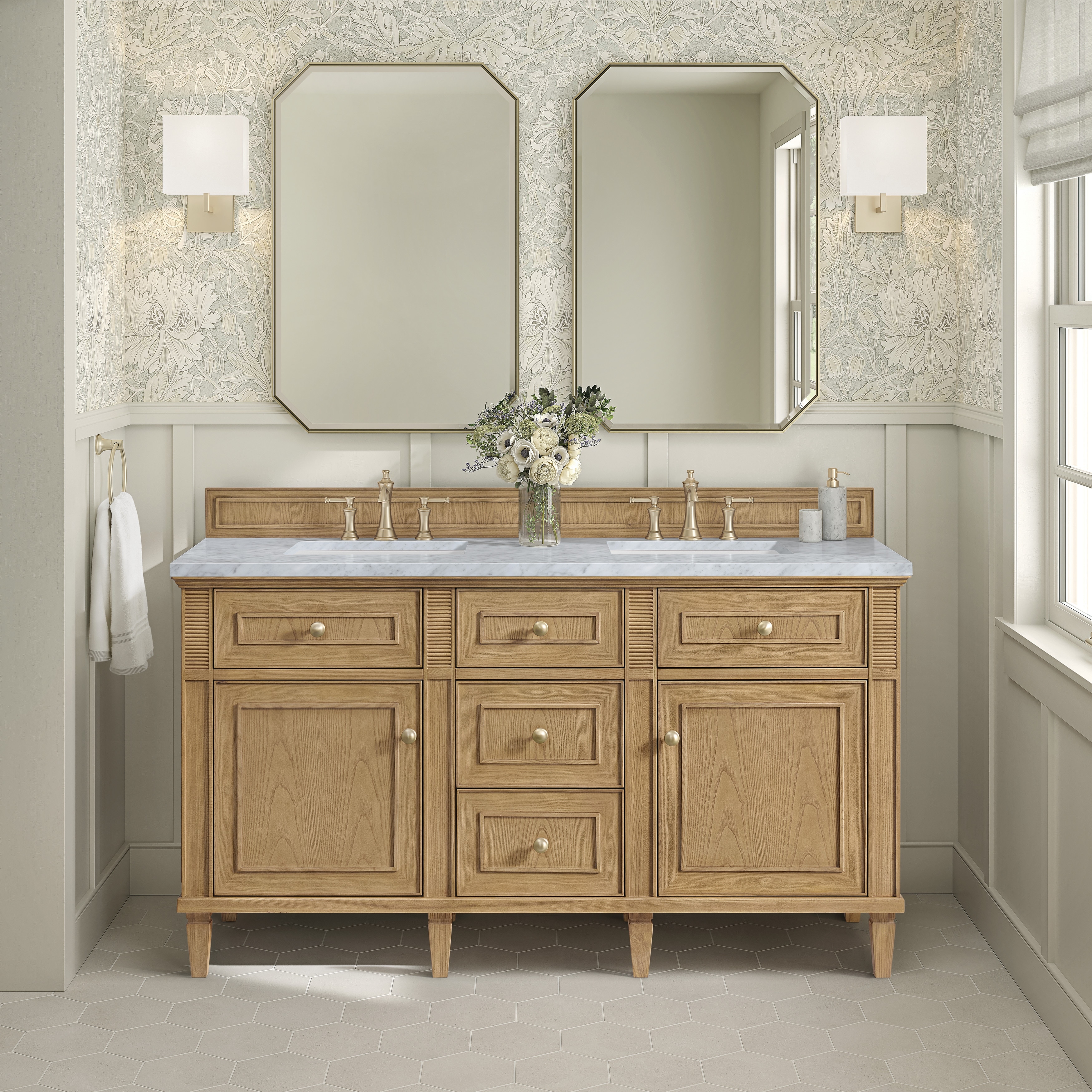 James Martin Vanities Lorelai 60" Double Vanity, Light Natural Oak