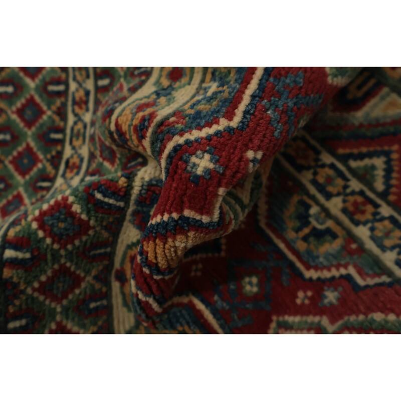 Hand Knotted Oriental 100% Wool Carpet Traditional Geometric Red Kazak Area Rug - 2' 11'' X 2' 0''