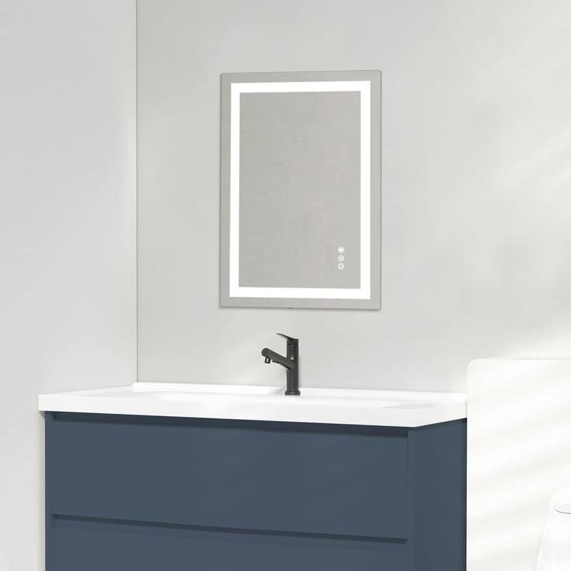 Topcraft Frameless Tempered Glass Mirror with Dual LED Strip Lighting
