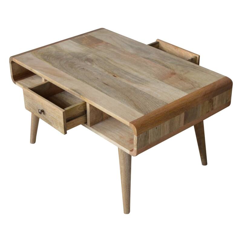 Mid-Century Modern Wood Curved Console Table With Strong Legs
