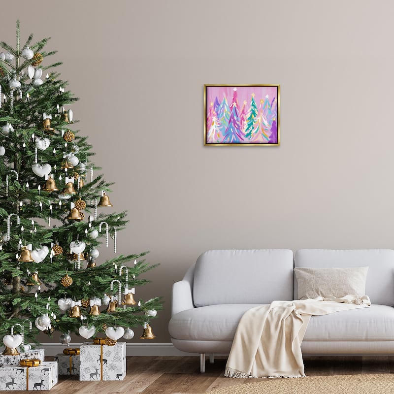 Stupell Pastel Christmas Trees Abstraction Framed Floater Canvas Wall Art Design By Arlington Prints