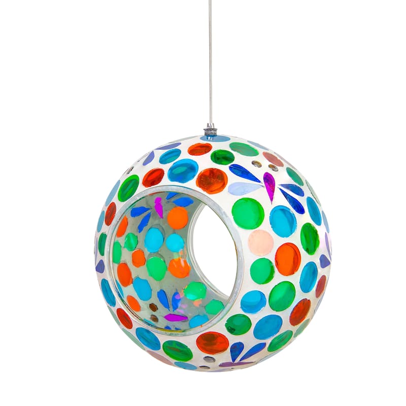 Hanging Bird Feeder Rainbow Daisies Mosaic Fly-Through Design - 6"