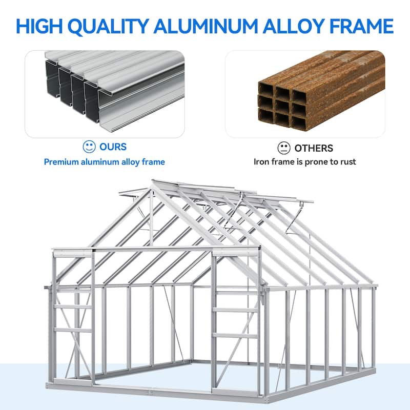 Moasis 10 x 12' Polycarbonate Walk-in Hobby Garden Greenhouse with Aluminum Frame