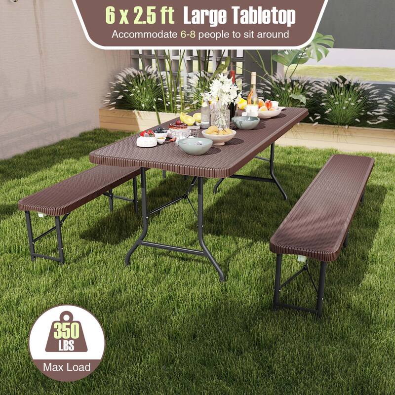 Costway 350 LBS Fold-in-Half Table with Rattan-Like HDPE Tabletop Safe - See Details