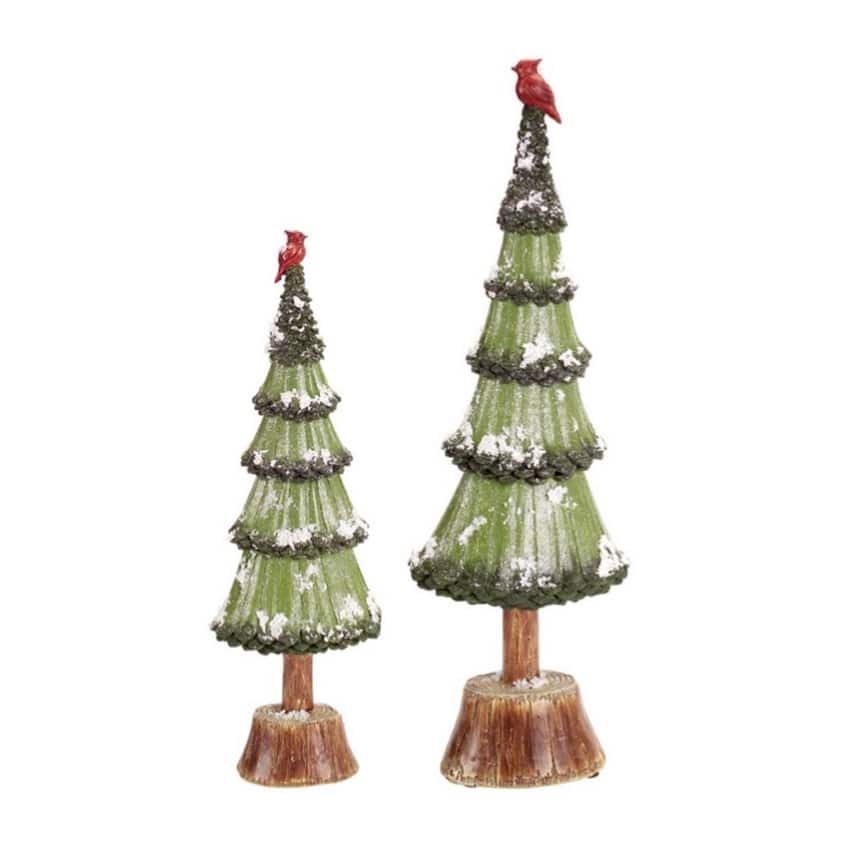 Set of 2 Green Brown Artificial Christmas Tree Tabletop Decors 20.5"