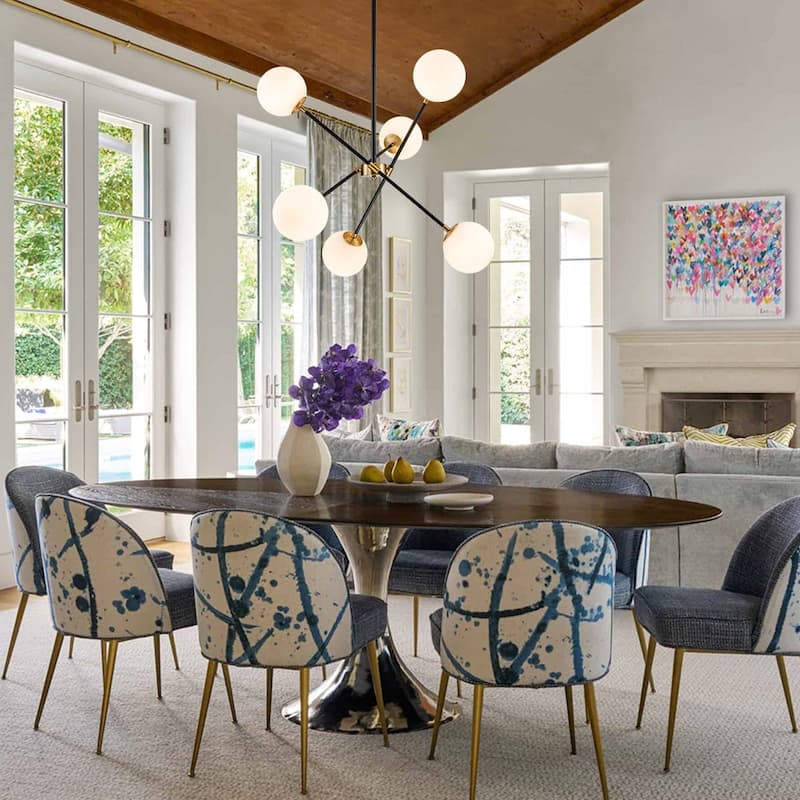 Mid-Century Adjustable Arm White Glass Globe Sputnik Chandelier