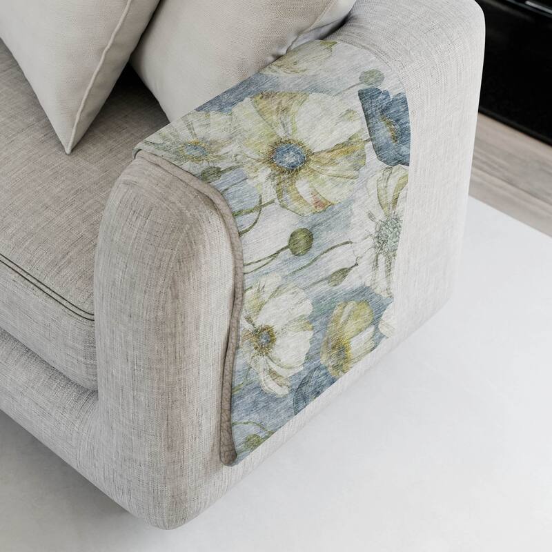 Premium Machine Washable Modern Floral Sherpa Throw Blanket - Blue - 4'2" x 5'10"