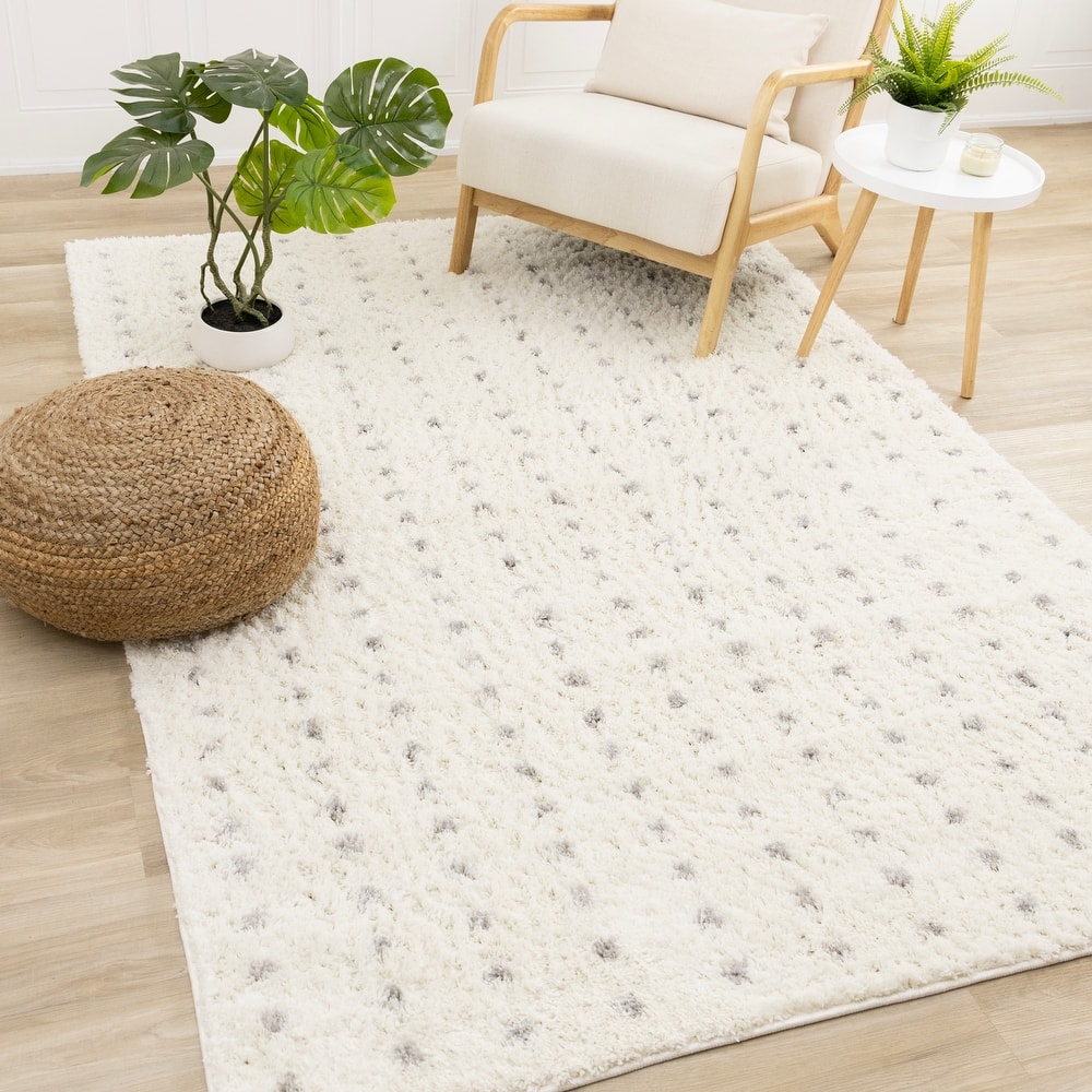 Taylor Collection - Cream Grey Soft Dots Indoor Shag Area Rug