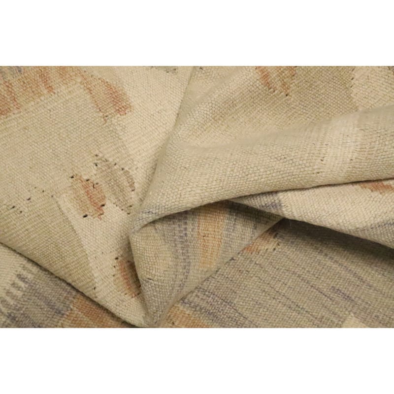 Hand Woven Oriental 100% Wool Carpet Southwestern Tribal Beige & Ivories Kilim Area Rug - 9' 10'' X 6' 4''