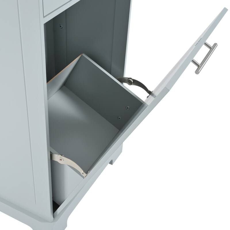 48.50'' Fluted Kitchen Island with Power Outlet, Rolling Wheels, 3 Drawer, 3 Open Side Racks and 10 Gallon Garbage Bin