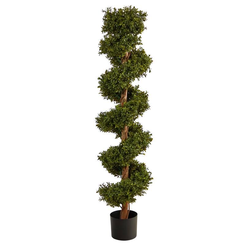 Coastal Spiral Topiary Tree - 5ft Artificial Greenery Indoor Outdoor Decor - Green - 51-60 Inches