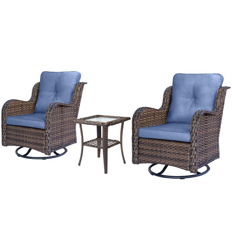 3 Piece Outdoor Patio Conversation Wicker Furniture Swivel Chairs Sets