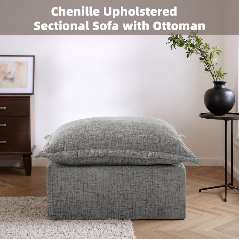 31.7"W Oversized Chenille Upholstered No Assembly Square Ottoman