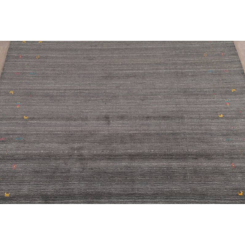 Gray Striped Gabbeh Indian Area Rug Handmade Wool Carpet - 7'10"x 9'7"