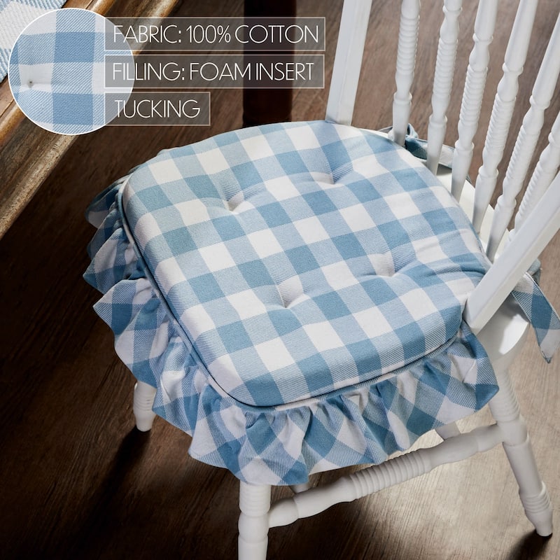 Annie Buffalo Check Ruffled Chair Pad - Blue