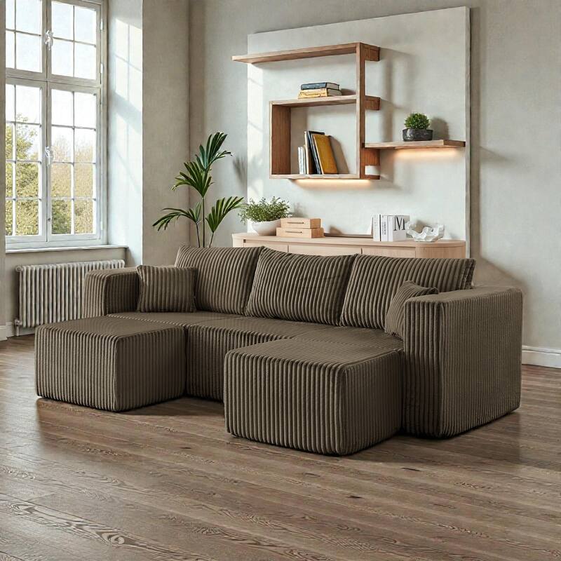 Compact Modular Sectional Sofa, Compressed Corduroy Cloud Couch, No Assembly Space Saving Sofa for Apartment
