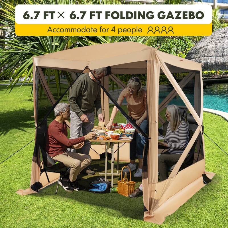 Costway 6.7 FT x 6.7 FT 4-Panel Pop up Camping Gazebo Quick-Set with 2 - See Details