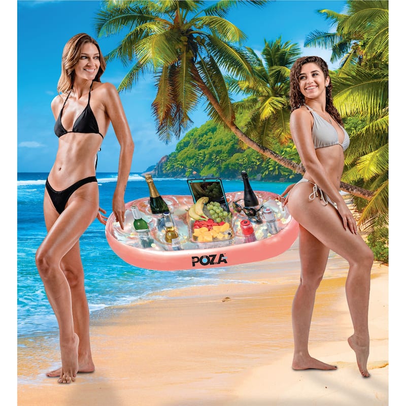 POZA Inflatable Rose Gold Floating Cooler with Sparkly Confetti - 39×23 Inch